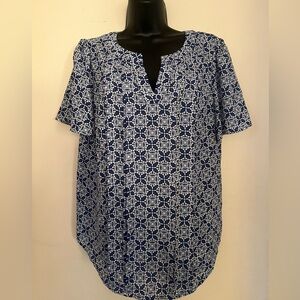 Liz Claiborne Navy Geometric Blouse